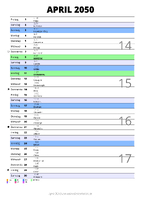 Kalender April 2050 im Hochformat mit Notizbereich