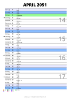 Kalender April 2051 im Hochformat mit Notizbereich