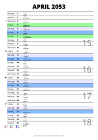 Kalender April 2053 im Hochformat mit Notizbereich