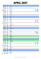Kalender April 2057 im Hochformat mit Notizbereich