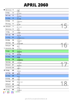 Kalender April 2060 im Hochformat mit Notizbereich