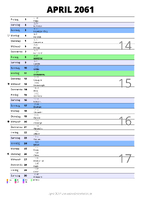 Kalender April 2061 im Hochformat mit Notizbereich