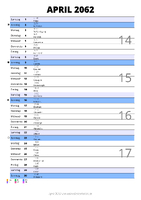 Kalender April 2062 im Hochformat mit Notizbereich