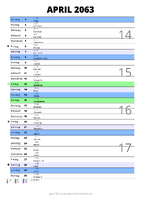 Kalender April 2063 im Hochformat mit Notizbereich