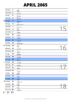Kalender April 2065 im Hochformat mit Notizbereich