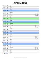 Kalender April 2066 im Hochformat mit Notizbereich