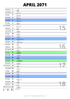 Kalender April 2071 im Hochformat mit Notizbereich