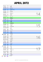 Kalender April 2072 im Hochformat mit Notizbereich