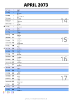 Kalender April 2073 im Hochformat mit Notizbereich