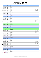 Kalender April 2074 im Hochformat mit Notizbereich
