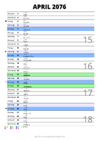 Kalender April 2076 im Hochformat mit Notizbereich