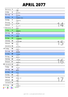 Kalender April 2077 im Hochformat mit Notizbereich