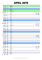 Kalender April 2078 im Hochformat mit Notizbereich