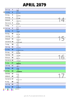Kalender April 2079 im Hochformat mit Notizbereich
