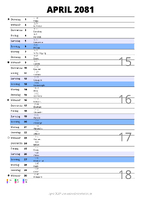 Kalender April 2081 im Hochformat mit Notizbereich