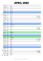 Kalender April 2082 im Hochformat mit Notizbereich