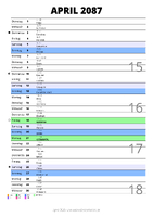Kalender April 2087 im Hochformat mit Notizbereich