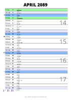 Kalender April 2089 im Hochformat mit Notizbereich