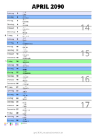 Kalender April 2090 im Hochformat mit Notizbereich