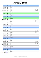 Kalender April 2091 im Hochformat mit Notizbereich