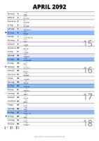 Kalender April 2092 im Hochformat mit Notizbereich
