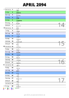 Kalender April 2094 im Hochformat mit Notizbereich