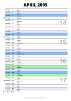 Kalender April 2095 im Hochformat mit Notizbereich