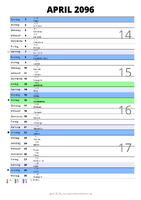 Kalender April 2096 im Hochformat mit Notizbereich