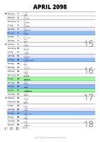 Kalender April 2098 im Hochformat mit Notizbereich