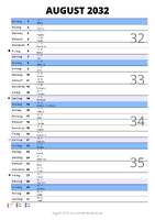 Kalender August 2032 im Hochformat mit Notizbereich