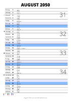 Kalender August 2050 im Hochformat mit Notizbereich