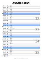 Kalender August 2051 im Hochformat mit Notizbereich