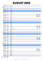 Kalender August 2052 im Hochformat mit Notizbereich