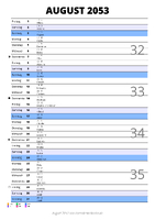 Kalender August 2053 im Hochformat mit Notizbereich