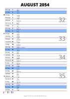 Kalender August 2054 im Hochformat mit Notizbereich