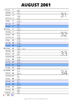 Kalender August 2061 im Hochformat mit Notizbereich