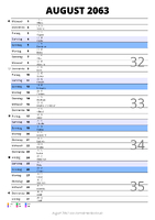 Kalender August 2063 im Hochformat mit Notizbereich