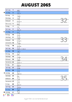 Kalender August 2065 im Hochformat mit Notizbereich