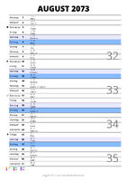 Kalender August 2073 im Hochformat mit Notizbereich