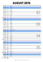 Kalender August 2076 im Hochformat mit Notizbereich