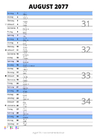 Kalender August 2077 im Hochformat mit Notizbereich