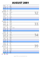 Kalender August 2081 im Hochformat mit Notizbereich