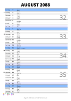 Kalender August 2088 im Hochformat mit Notizbereich