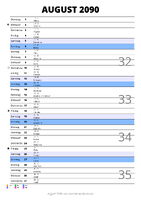 Kalender August 2090 im Hochformat mit Notizbereich