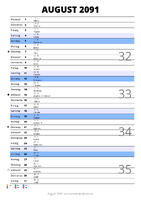 Kalender August 2091 im Hochformat mit Notizbereich