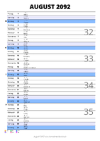 Kalender August 2092 im Hochformat mit Notizbereich