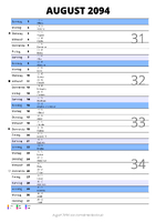Kalender August 2094 im Hochformat mit Notizbereich