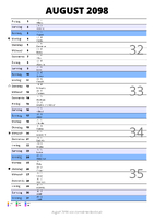Kalender August 2098 im Hochformat mit Notizbereich