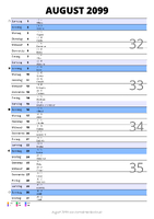 Kalender August 2099 im Hochformat mit Notizbereich