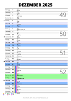 Kalender Dezember 2025 im Hochformat mit Notizbereich